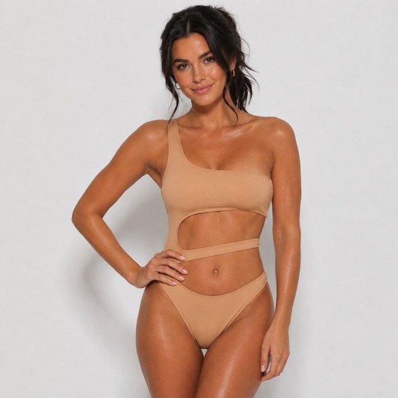 SKIMS Other - SKIMS Swim One Shoulder Monokini Ochre‎ Womens Small